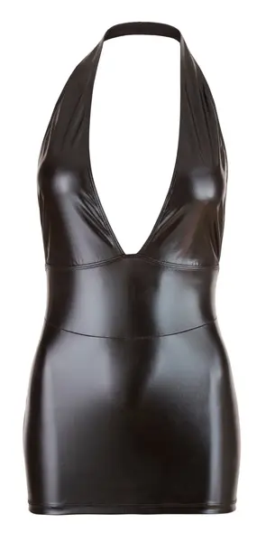 Cottelli Collection Wet Look Dress M Backless Halterneck Black