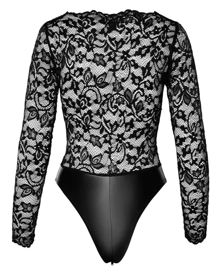 Noir Handmade Lace and Wet Look Long Sleeve Body XL