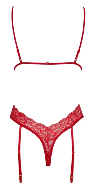 Kissable Suspender Body Red L/XL - Fine Lace, Gold Accents