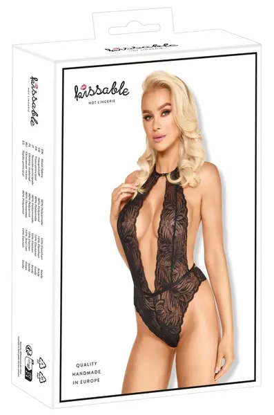 Kissable Black Lace Bodysuit L/XL - Elegant Sheer Design