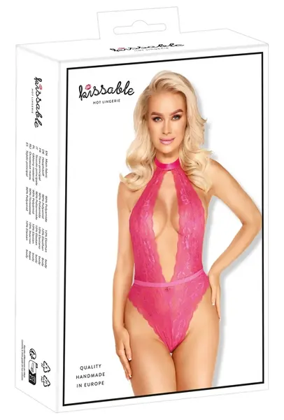 Kissable Body Pink L/XL - Elegant Lace, Backless Satin Tie Design