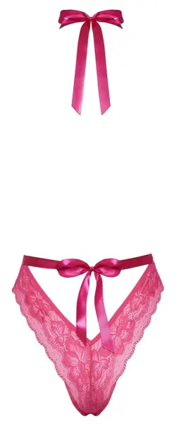 Kissable Body Pink L/XL - Elegant Lace, Backless Satin Tie Design
