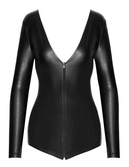 Noir Handmade Long-Sleeve Bodysuit Snakeskin Finish Size L