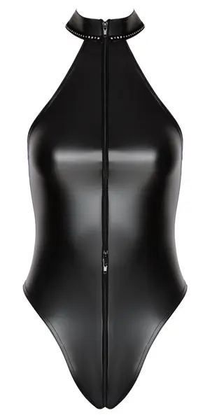 Noir Handmade Body S Powerwetlook Zip Rhinestone Collar Black