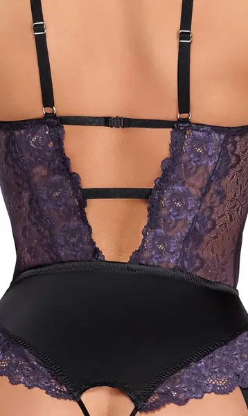 Cottelli Lingerie Bodysuit Black/Purple XL Adjustable Chains