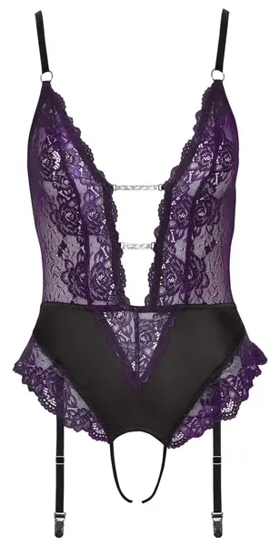 Cottelli Lingerie Bodysuit Black/Purple XL Adjustable Chains