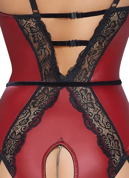 Abierta Fina Body Red/Black L, Elegant Lace Design, Detachable Chains