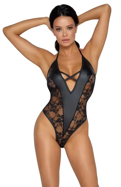 Cottelli Lingerie Body XL Matte Look with Lace, Adjustable Halterneck