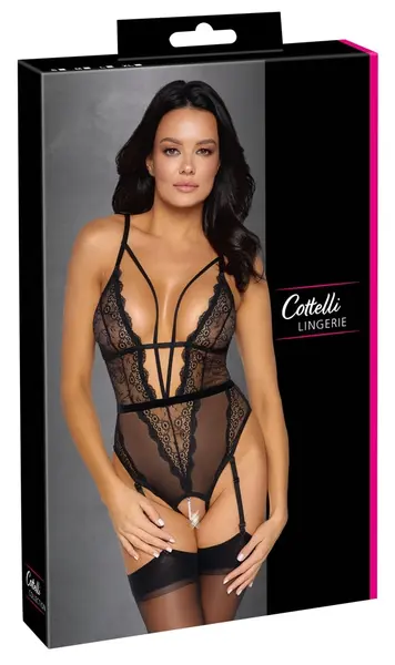 Cottelli Lingerie Body String L with Removable Pearl Detail, Black