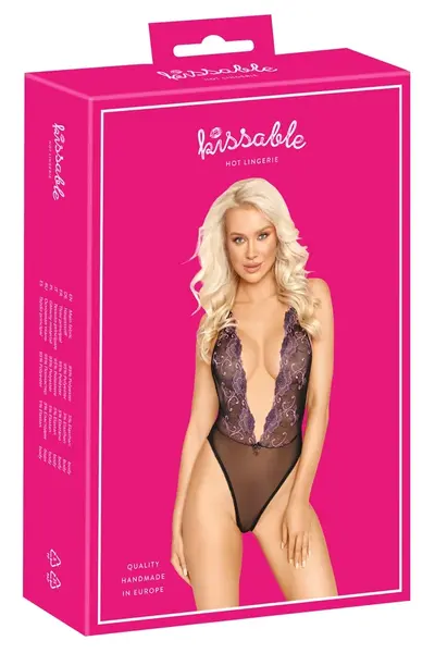 Kissable L/XL Floral Embroidered Black Mesh Bodysuit Adjustable Straps
