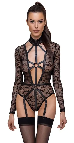 Cottelli Lingerie Body Lace M Long Sleeve Lace Harness Black