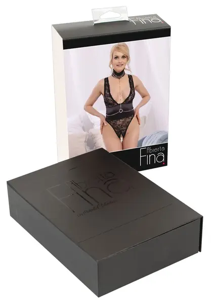 Abierta Fina Body M - Lace & Satin, Removable Rhinestone Chains
