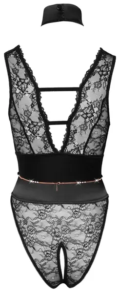 Abierta Fina Body Rhinestones S - Lace Design, Removable Chains, Black