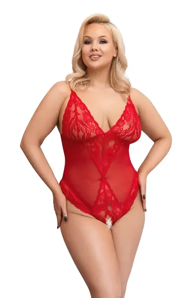 Cottelli CURVES Body Red 3XL - Adjustable Lace Powernet Lingerie