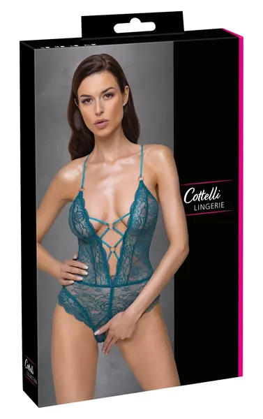 Cottelli Lingerie Body Teal S - Elegant Lace Bodysuit with Open Design