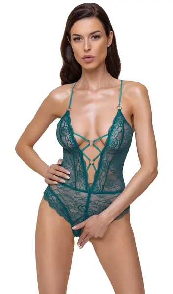 Cottelli Lingerie Body Teal S - Elegant Lace Bodysuit with Open Design