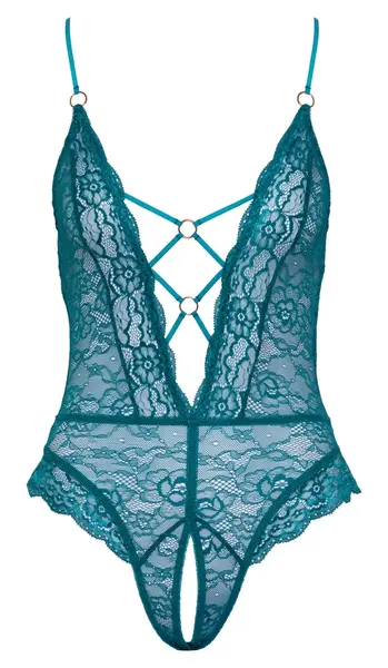 Cottelli Lingerie Body Teal S - Elegant Lace Bodysuit with Open Design
