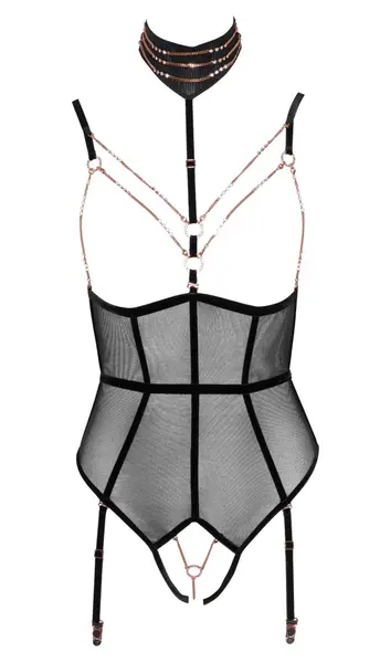 Abierta Fina Body Decoration XL - Open Cup Velvet Straps & Rose Gold Accents