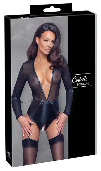 Cottelli Collection Bondage Body Black Matte Look with Sleeves & Cuffs L