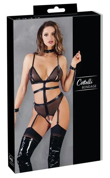 Cottelli BONDAGE Body Harness XL with Wet Look and Removable Chains