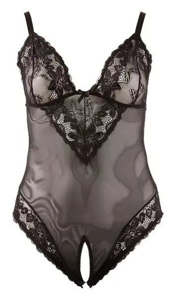 Cottelli Collection Sheer Lace Open Crotch Bodysuit Black 2XL
