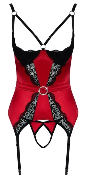 Cottelli Lingerie Satin & Lace Red Cami Suspenders Set S