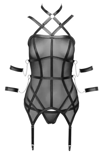 Cottelli Bondage Basque XL with Adjustable Arm Restraints, Black