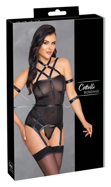 Cottelli BONDAGE Basque S - Adjustable Powernet Bodysuit, Black