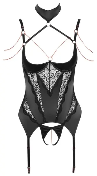 Abierta Fina Basque 75B/S Satin & Lace Body with Removable Rhinestone Chains