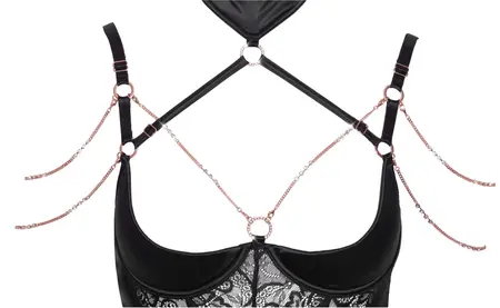 Abierta Fina Basque 75B/S Satin & Lace Body with Removable Rhinestone Chains