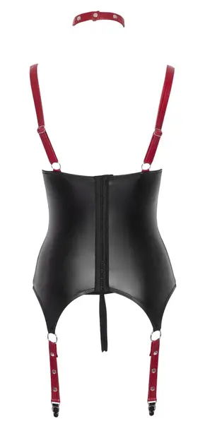 Cottelli BONDAGE Basque Set Black/Red L with Collar & Handcuffs