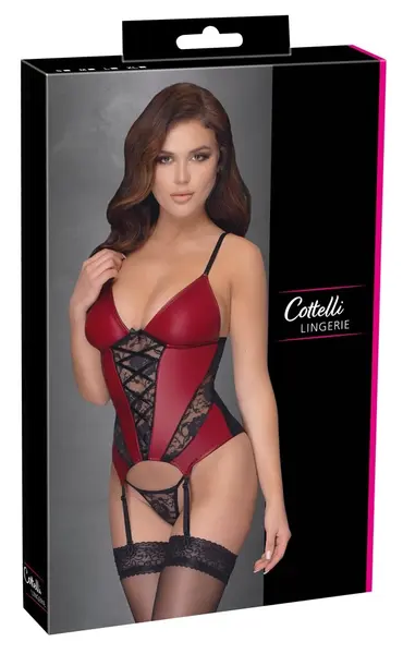 Cottelli Lingerie Basque Red/Black S - Lace & Powernet Design