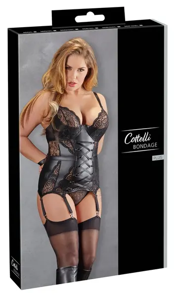 Cottelli Collection Basque 90D/XL Black Lace & Matte Design with Cuffs