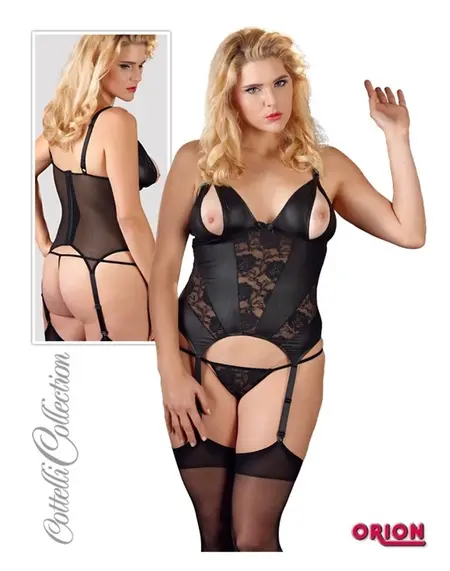 Cottelli Collection Cami Suspender 4XL with Lace Accents, Black