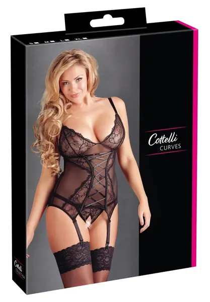 Cottelli Collection Cami Suspender XL Black Lace Set Adjustable Straps