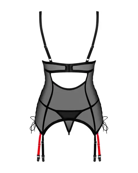 Obsessive Glandez Lingerie Set XS/S - Black Mesh & Red Accents, Adjustable Fit