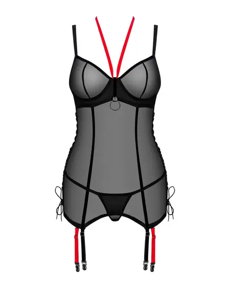 Obsessive Glandez Set XL/2XL Black Mesh with Red Accents & Garter Corset