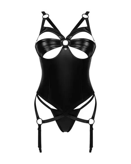 Obsessive Armares Wet Look Corset Set with Thong XS/S Black