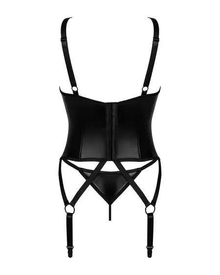 Obsessive Armares Wet Look Corset Set with Thong XS/S Black