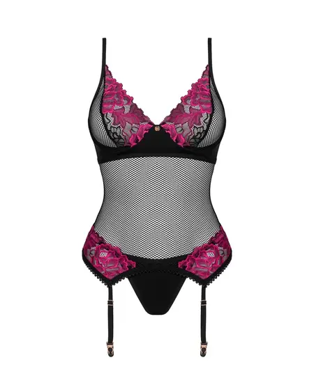Obsessive Rosenty Set M/L - Black Mesh & Pink Lace, Adjustable Straps