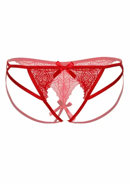 Naomi Strappy Crotchless Tanga - Elegant Open Design, Black, S/M & L/XL