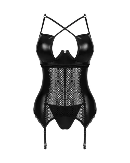Obsessive Norides Wetlook Lace Corsage & Thong Set Black M/L