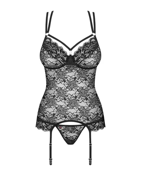 Obsessive Corsage S/M Black Lace Floral Motif Adjustable Straps