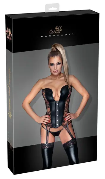 Cottelli Collection Basque Lace L Black Wet Look & Lace, Adjustable Straps