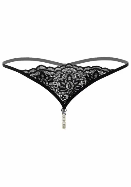 Pearl Beaded G-String by Rimba - Lace Panel, Faux Pearls, S/M & L/XL