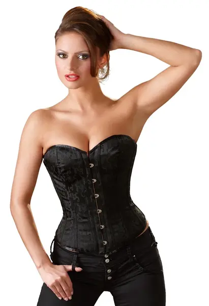 Cottelli Collection Corsage Black XL with Brocade Pattern & Lacing