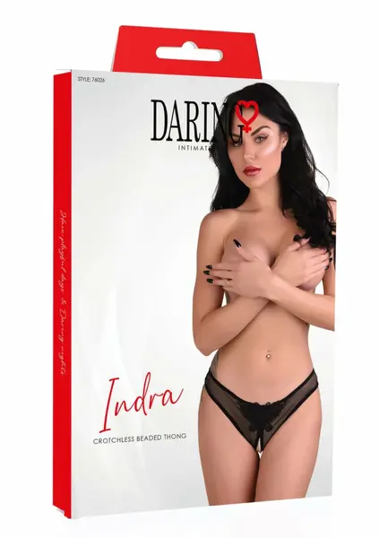 Indra Beaded Crotchless Thong with Butterfly Applique, S/M & L/XL