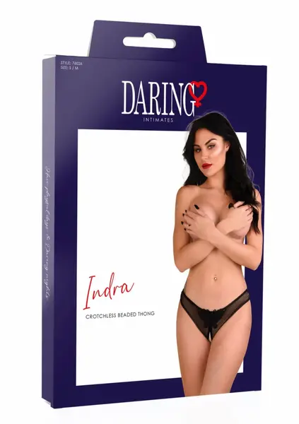 Indra Beaded Crotchless Thong with Butterfly Applique, S/M & L/XL