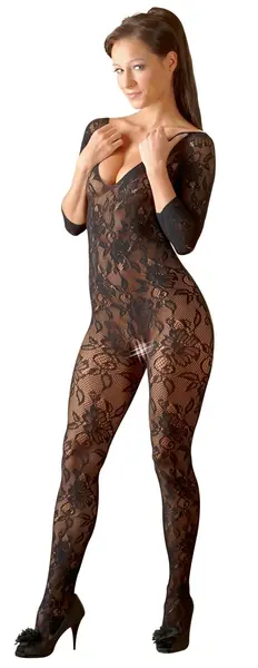 Cottelli Collection Lace Catsuit S-L Black Floral Seamless Design