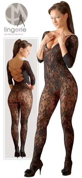 Cottelli Collection Lace Catsuit S-L Black Floral Seamless Design